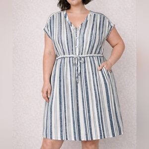 Time and Tru White Navy Striped Short Sleeve Dress XXXL 22 Plus Size Womens